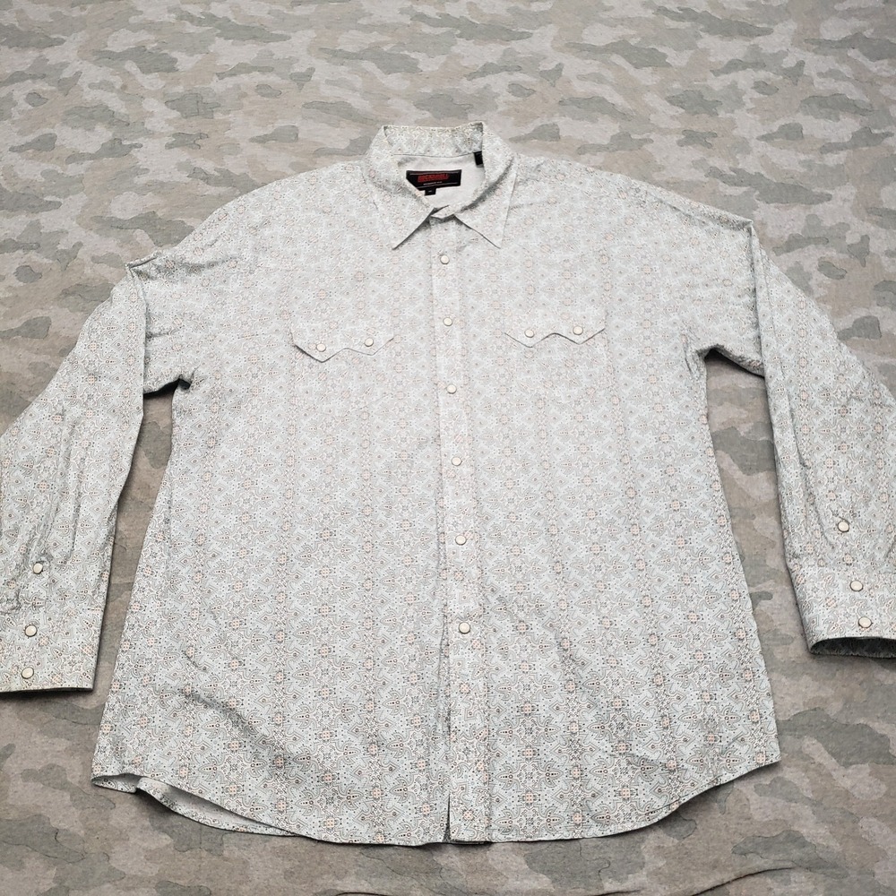 Rock & Roll Shirt Mens XL Green Pockets Pearl Snap Long Sleeve Western Cowboy